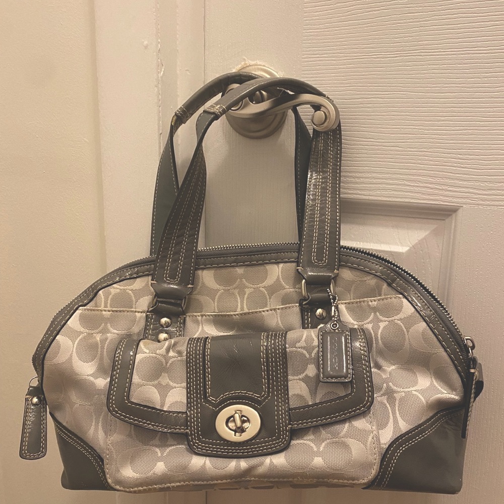 Coach Gray and Cream Signature Handbag